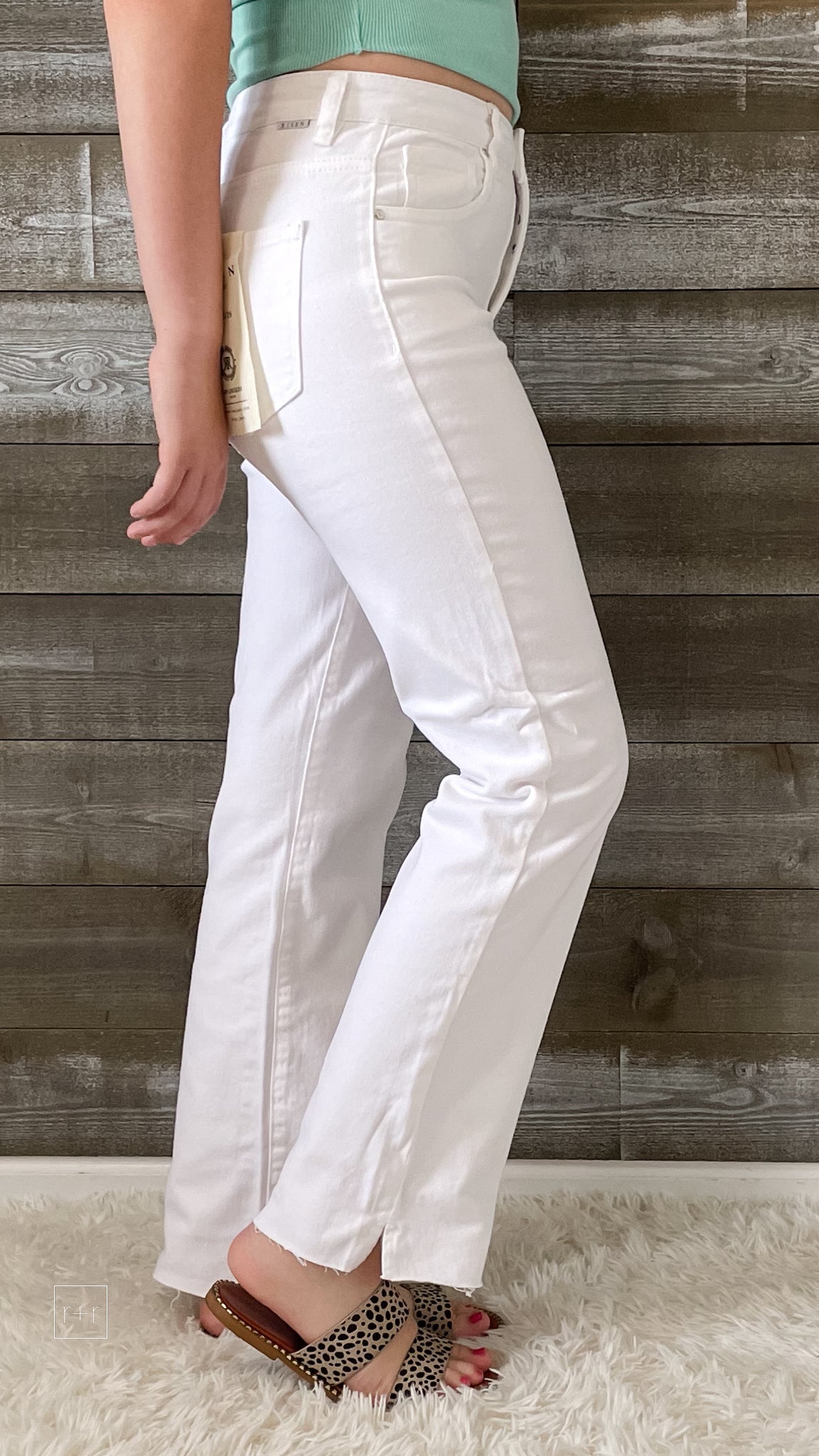 risen tummy control high rise straight leg white jeans RDP5507