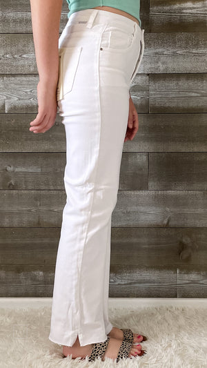 risen tummy control high rise straight leg white jeans RDP5507