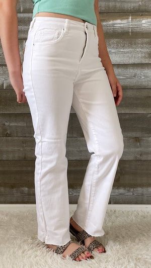 risen tummy control high rise straight leg white jeans RDP5507