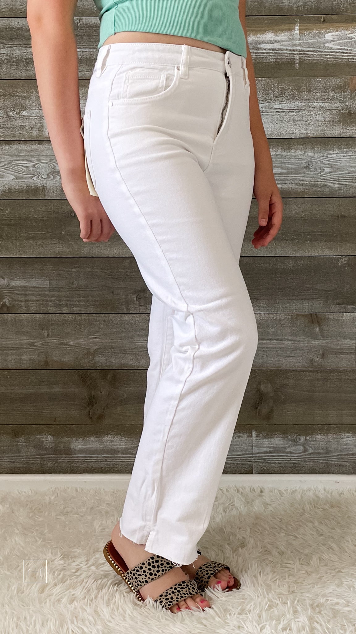 risen tummy control high rise straight leg white jeans RDP5507