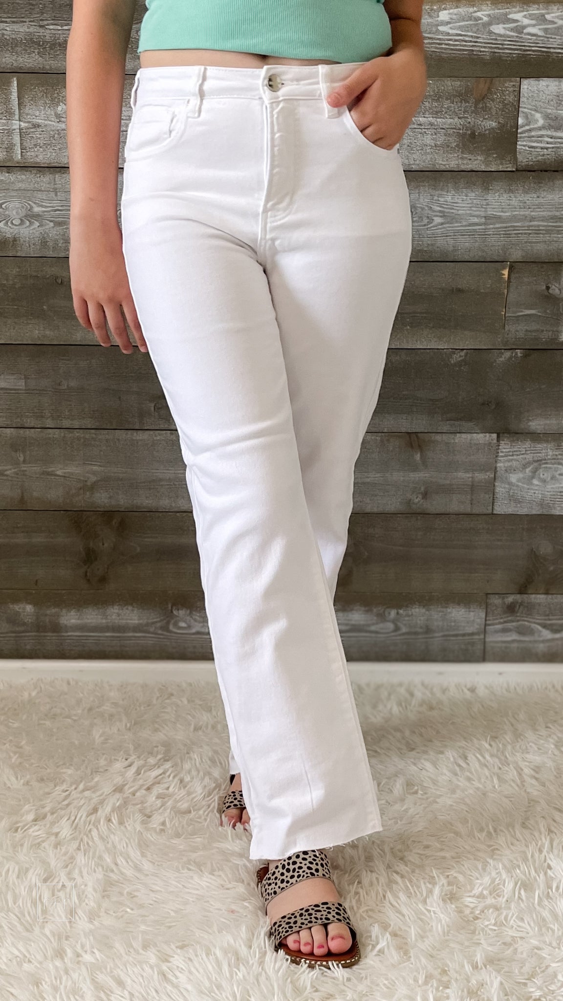 risen tummy control high rise straight leg white jeans RDP5507