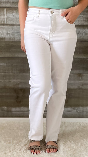 risen tummy control high rise straight leg white jeans RDP5507