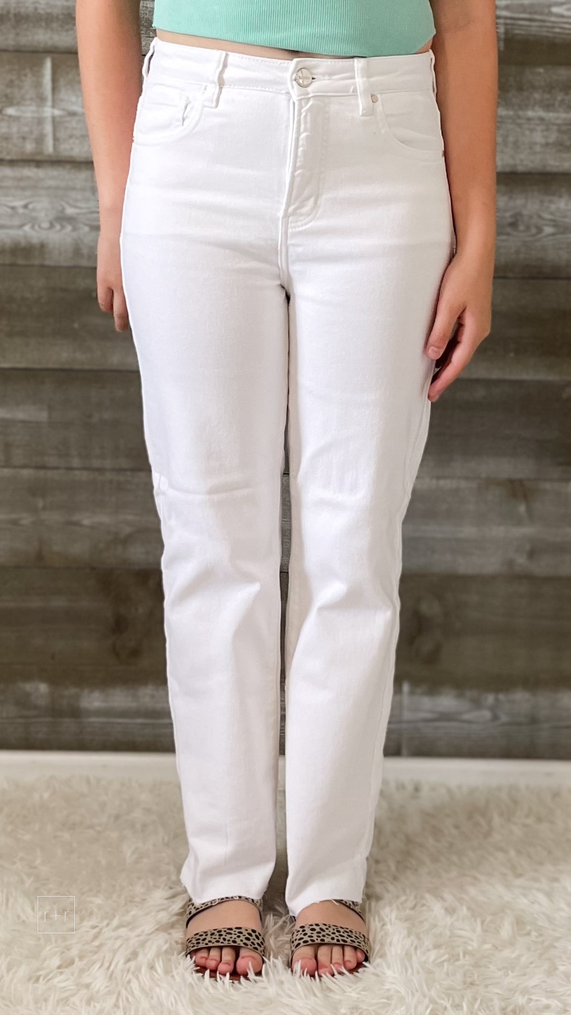 risen tummy control high rise straight leg white jeans RDP5507