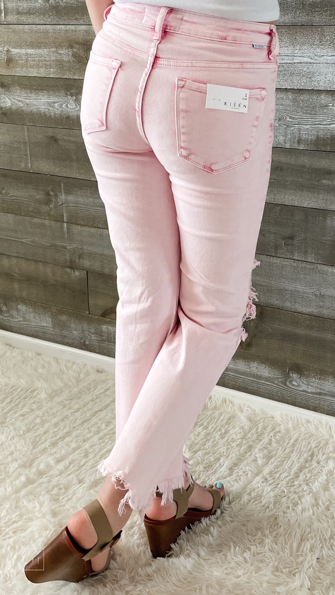 risen high rise straight leg jeans destroyed knees acid pink RDP5265-N