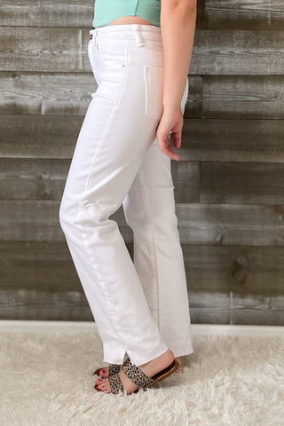 risen tummy control high rise straight leg white jeans RDP5507