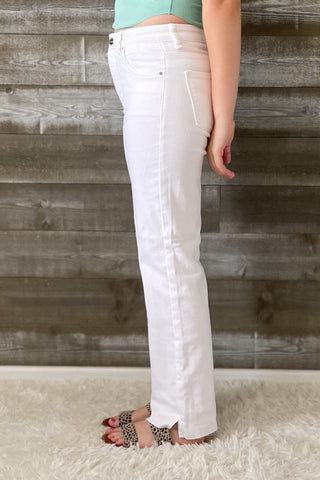 risen tummy control high rise straight leg white jeans RDP5507