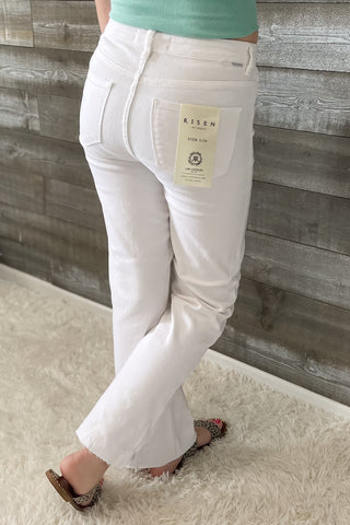 risen tummy control high rise straight leg white jeans RDP5507