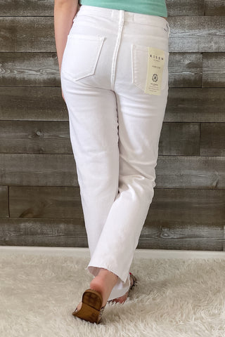 risen tummy control high rise straight leg white jeans RDP5507