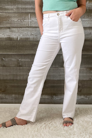 risen tummy control high rise straight leg white jeans RDP5507