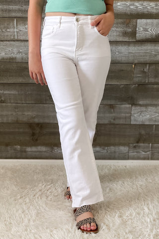 risen tummy control high rise straight leg white jeans RDP5507