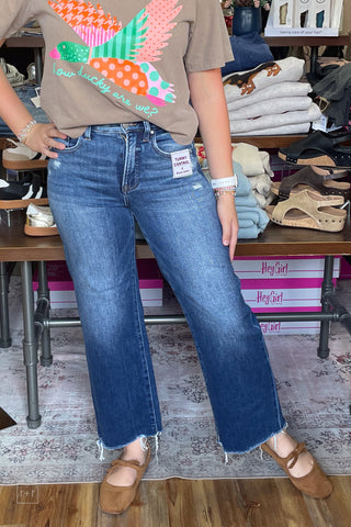Risen Tummy Control High Rise Ankle Wide Leg Jeans