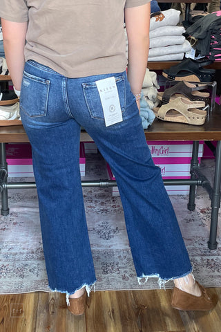 Risen Tummy Control High Rise Ankle Wide Leg Jeans