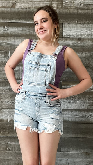 risen acid light wash distressed shortalls shorts overalls RDS6055