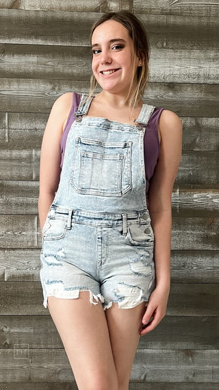 risen acid light wash distressed shortalls shorts overalls RDS6055