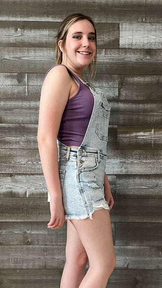 risen acid light wash distressed shortalls shorts overalls RDS6055