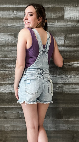 risen acid light wash distressed shortalls shorts overalls RDS6055