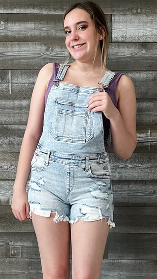 risen acid light wash distressed shortalls shorts overalls RDS6055