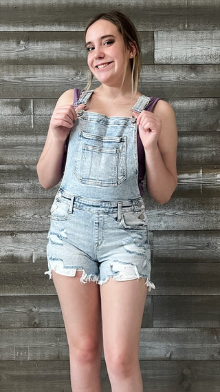 risen acid light wash distressed shortalls shorts overalls RDS6055