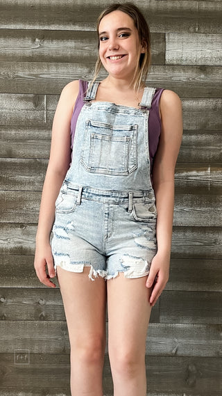 risen acid light wash distressed shortalls shorts overalls RDS6055