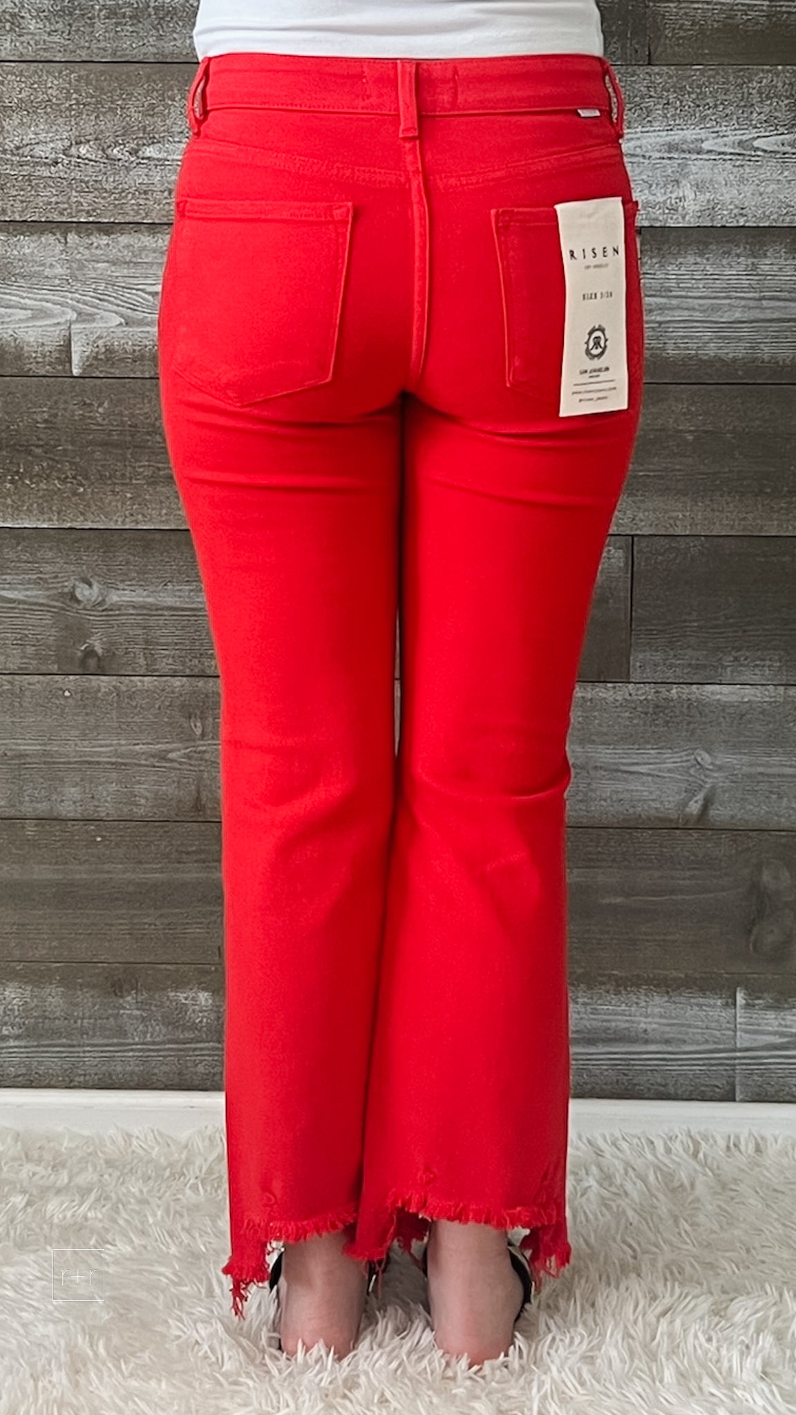 risen mid rise straight step hem jeans fiesta red RDP5813