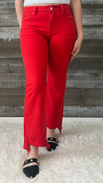 risen mid rise straight step hem jeans fiesta red RDP5813