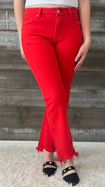 risen mid rise straight step hem jeans fiesta red RDP5813