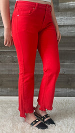 risen mid rise straight step hem jeans fiesta red RDP5813