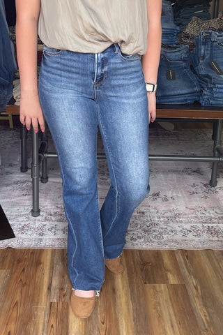 Risen Jeans High Rise Dark Wash Flare Denim PF21438 front view