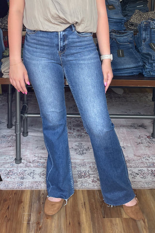 Risen Jeans High Rise Dark Wash Flare Denim PF21438 front view