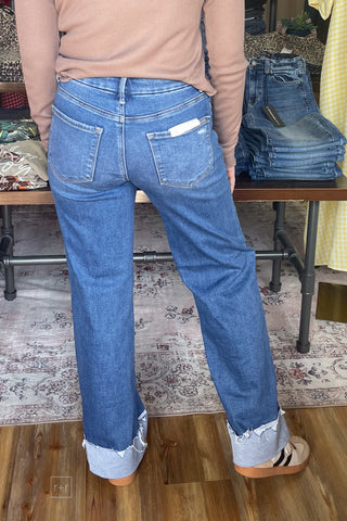 Risen High Rise Wide Leg Jeans With Wide Cuff PW21743 Medium Wash back view