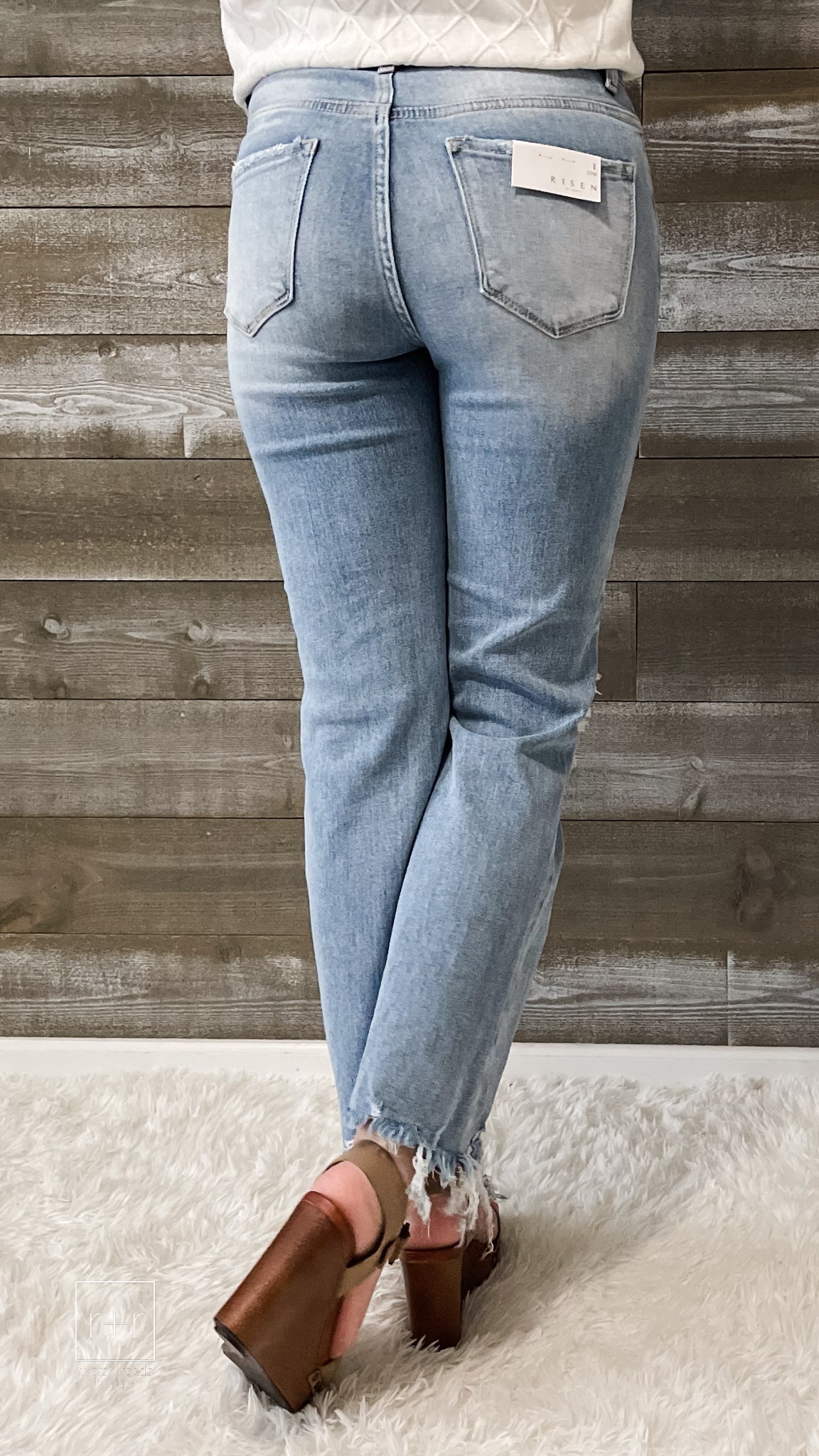 risen high rise straight crop jeans in light wash RDP5002