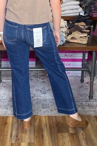 Risen PSA20152 wide leg ankle jeans in dark wash with a 9.5 inch mid rise