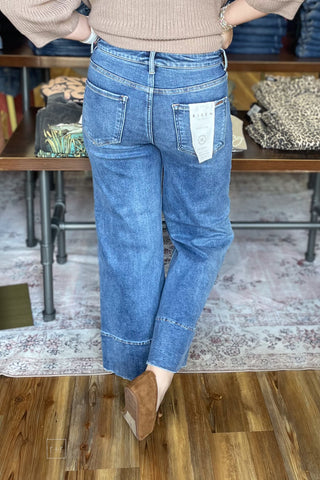 Risen Tummy Control Crop Wide Leg Jeans Seam Detail PWC21899 Medium back view