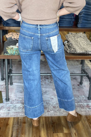 Risen Tummy Control Crop Wide Leg Jeans Seam Detail PWC21899 Medium back view
