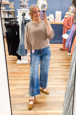Risen Tummy Control Crop Wide Leg Jeans Seam Detail PWC21899 Medium mirror selfie