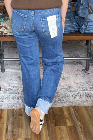 Risen High Rise Wide Leg Jeans With Wide Cuff PW21743 Medium Wash back view