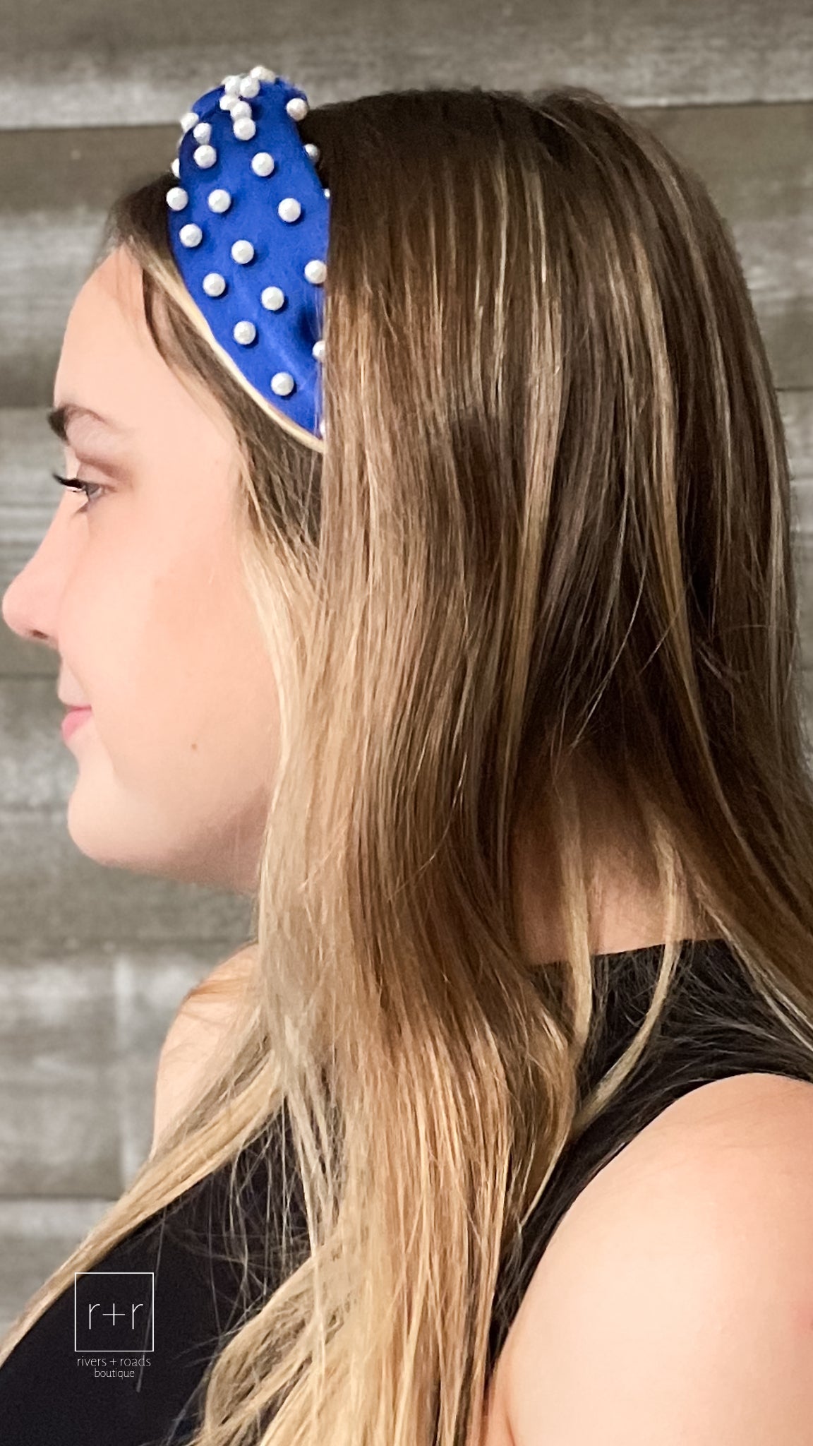 pearl studded knotted fashion headbands in royal blue