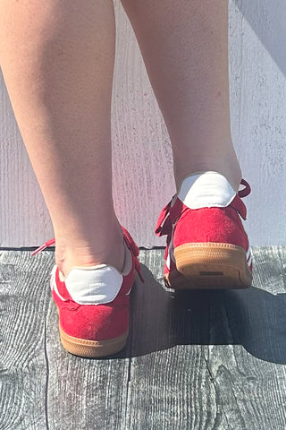 Shu Shop Sasha Red Suede Casual Fashion Sneakers white side stripes