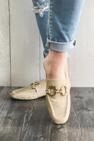 Shu Shop Andromeda Gold Slip-on Mule Loafer with Chain Detail