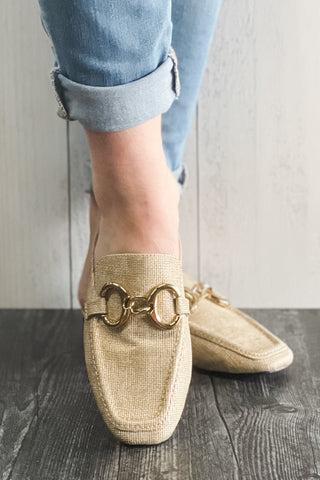 Shu Shop Andromeda Gold Slip-on Mule Loafer with Chain Detail