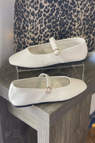 Shu Shop Annabelle Bone Ballet Flat Mary Jane with Square Toe