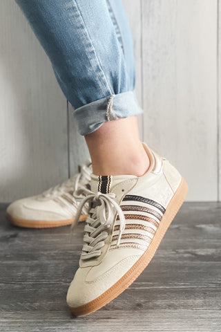 Shu Shop Stevie Casual Sneaker Mixed Metallics Stripes Beige