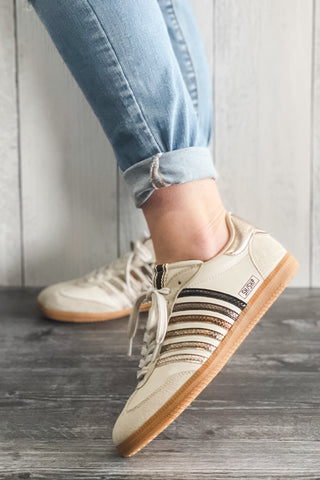 Shu Shop Stevie Casual Sneaker Mixed Metallics Stripes Beige