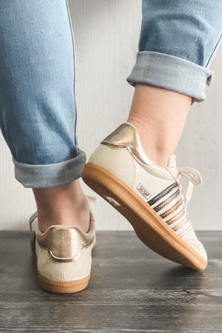 Shu Shop Stevie Casual Sneaker Mixed Metallics Stripes Beige