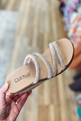 Corkys Footwear Summer Glow Rhinestone Strap Slide Wedge Sandal