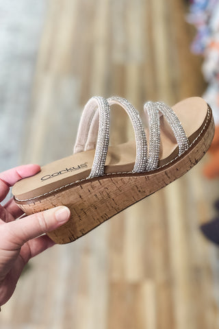 Corkys Footwear Summer Glow Rhinestone Strap Slide Wedge Sandal