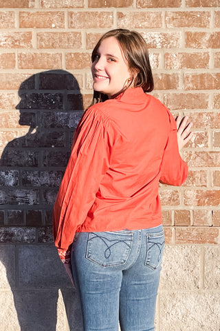 THML rust long sleeved blouse embroidered detail srt1950-1