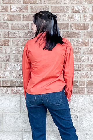 THML rust long sleeved blouse embroidered detail srt1950-1