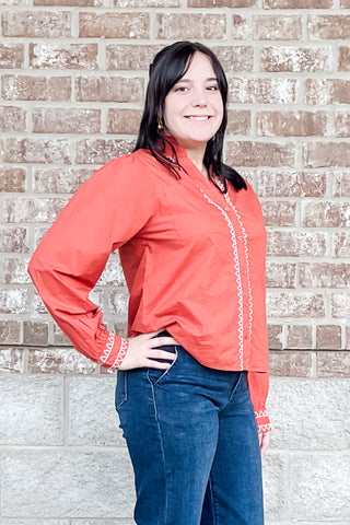 THML rust long sleeved blouse embroidered detail srt1950-1