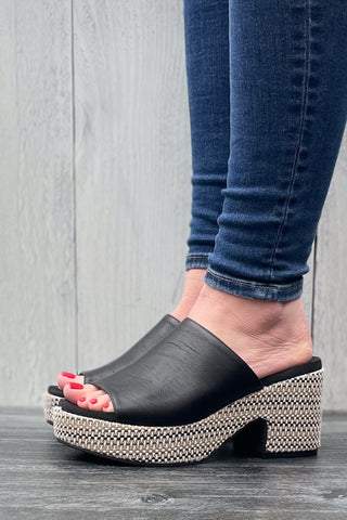 Corkys Footwear Totally Buggin Chunky Block Heel Platform Sandal in Black